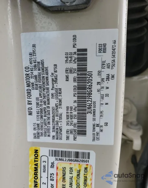 2016 Lincoln Mkz из США, поврежденный, VIN 3LN6L2J98GR620501